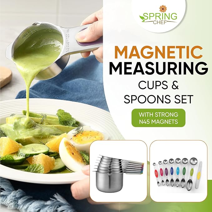Spring Chef Magnetic Measuring Cups & Spoons Set, Strong N45 Magnets, Heavy - Image 3