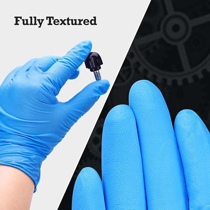 TitanFlex Heavy-Duty Blue Nitrile Gloves, Fully Textured, Mechanic Disposable - Image 5
