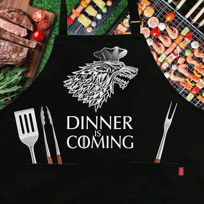 Grill Aprons for Men Women, Dinner is Coming Kitchen Chef Apron - Image 2