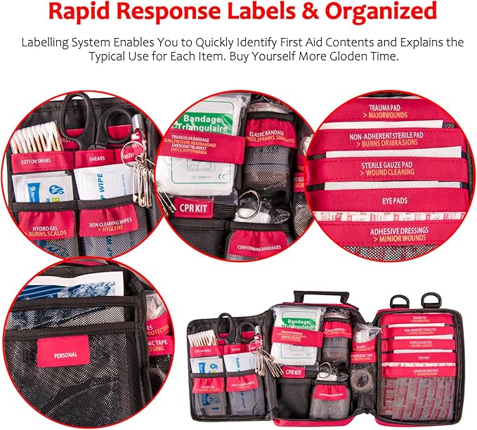 First Aid Kit, Trauma First Aid Kits with Labelled Compartments Molle System, Professional Emergency Kits for Home, Office, Car, Outdoor, Hiking, Travel, Camping