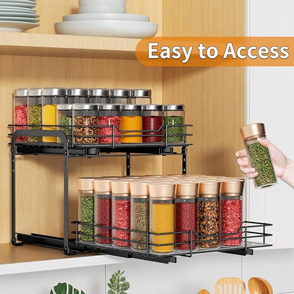 RCHYFEED Spice Organization for Cabinet, 2 Tier Pull out Spice Rack Organizer - Image 4