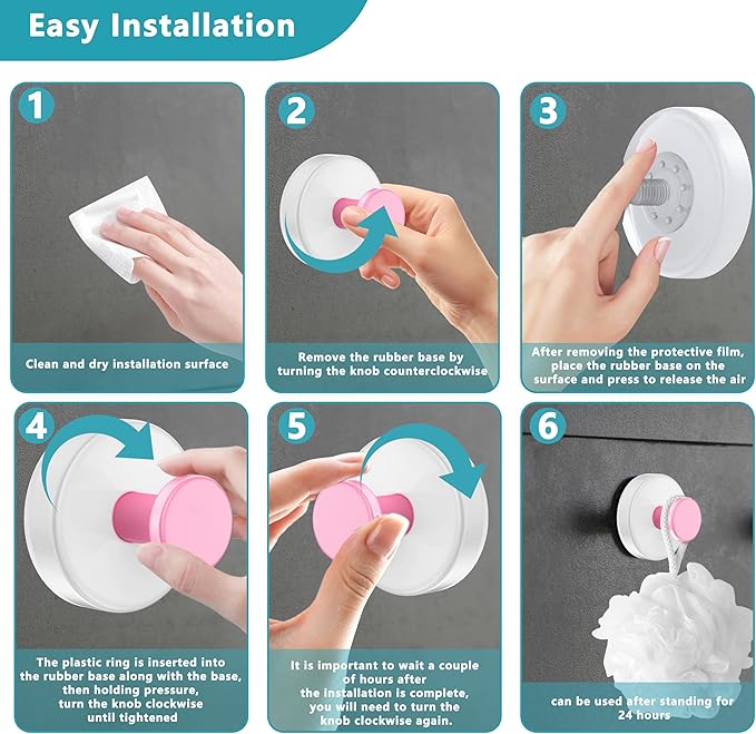 Suction Cup Hooks for Shower,Removable No Drill Towel Hooks,Upgraded 15 lbs Strong Suction hooks for Bathroom Tile,Shower Wall,Glass Door,Kitchen-Loofah,Coat,Stainless Waterproof-White Pink 4 Pcs