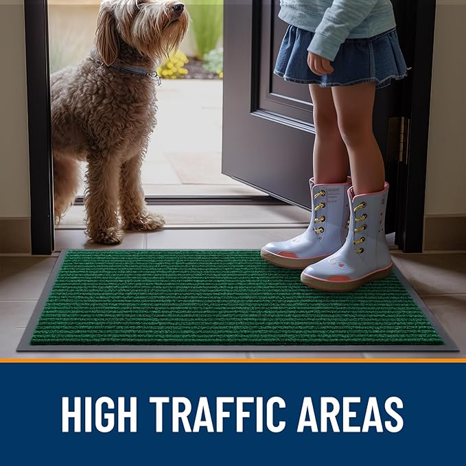 OLANLY Front Door Mat Indoor Outdoor Entrance, Waterproof Heavy Duty Doormat, Fade Resistant, Low Profile, Easy Clean Patio Porch Welcome Floor Mats for Entry, 47x32, Green