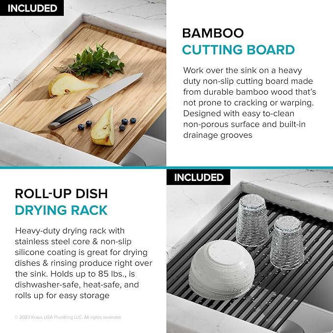 KRAUS Kore 32-Inch Undermount Workstation 16 Gauge Single Bowl Stainless Steel Kitchen Sink with Accessories, KWU110-32