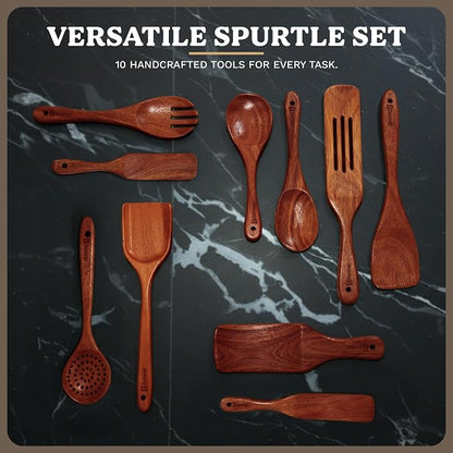 10Pcs Wooden Kitchen Utensil Set, Premium Natural Acacia Wood Cooking Utensils - Image 4