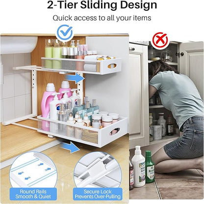 Under Sink Organizer, 2 Tier Pull Out Under Cabinet Organizer Shelf - Image 5
