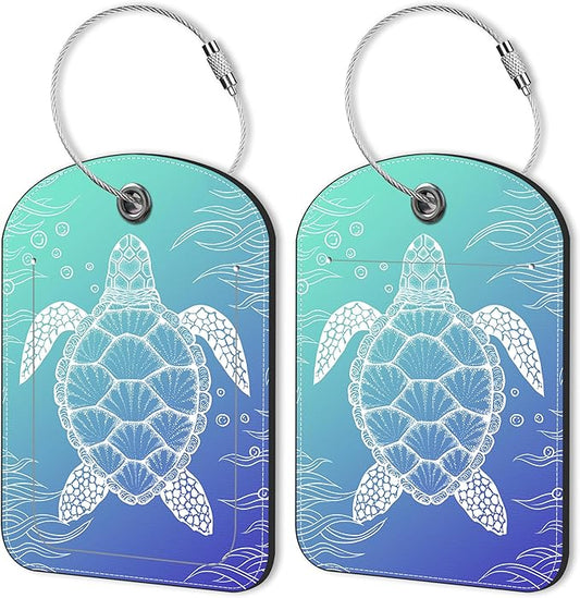 2 Pack Luggage Tag for Suitcase Turtle Leather Suitcase Tags with Privacy Name ID Label and Stainless Steel Loop for Travel Bag