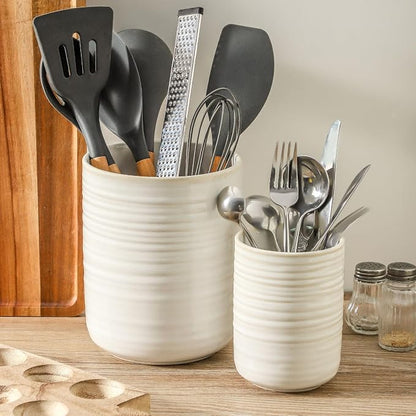 HASENSE Cooking Utensil Holder, 7.4"+5.5" Ceramic Kitchen Utensil Holder - Image 4