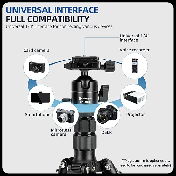 Fotopro 73" Camera Tripod, Aluminum Compact Travel Tripod and Monopod with 360° Ball Head Quick Release Plate, Professional Camera Tripod for DSLR, A4I A5I (Grey, 73 Inch)