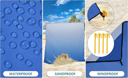 WIWIGO Beach Blanket Waterproof Sandproof Beach Mat 79" X 83"/10'x9'for 2-8 - Image 3
