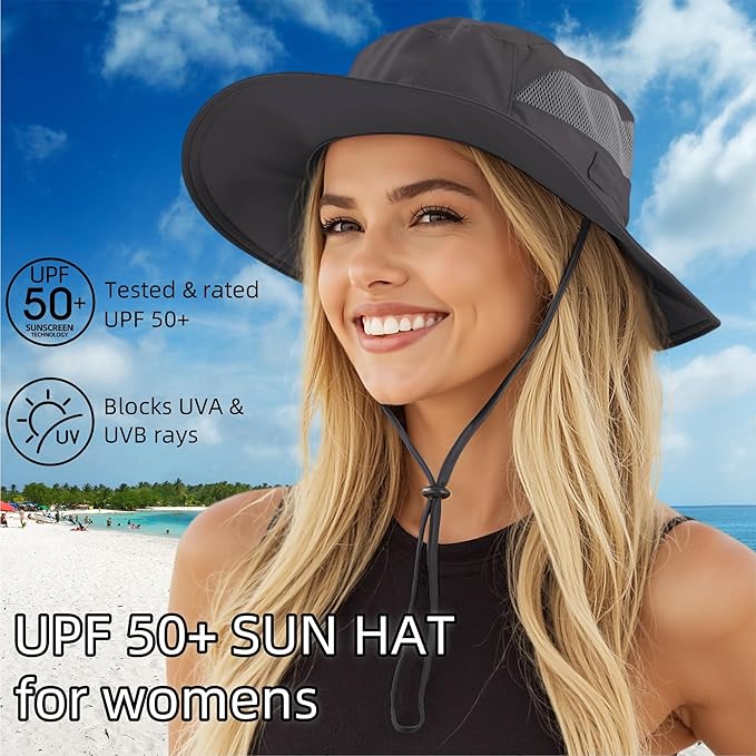 Connectyle Women's UPF 50+ Sun Hat UV Protection Wide Brim Bucket Hat Summer Beach Hats Fishing Hiking Outdoor Safari Hats