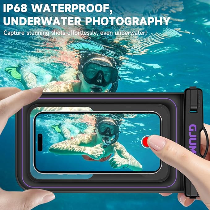 2 Pack Floating Waterproof Phone Pouch, Up to 8.3" IP68 Cellphone Dry Bag Compatible for iPhone 16 15 14 13 Pro Max Samsung Galaxy, Essential for Beach Cruise Ship (Purple*2)