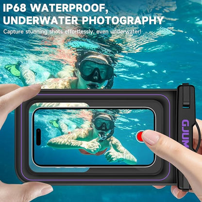 2 Pack Floating Waterproof Phone Pouch, Up to 8.3" IP68 Cellphone Dry Bag Compatible for iPhone 16 15 14 13 Pro Max Samsung Galaxy, Essential for Beach Cruise Ship (Purple*2)