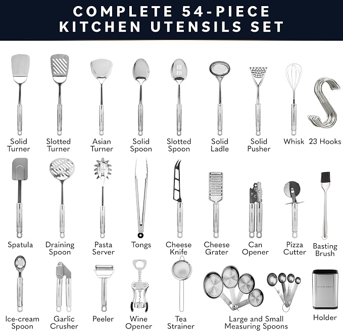 Home Hero 54-Piece Stainless Steel Kitchen Utensils Set - Image 2