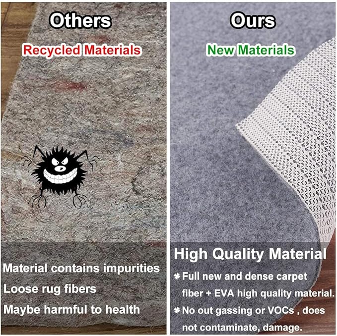 Non Slip Rug Pad Grippers - 2x10, 1/8" Thick, (Felt + Rubber) Double Layers Area Carpet Mat Tap, Provides Protection and Cushioning for Hardwood or Tile Floors