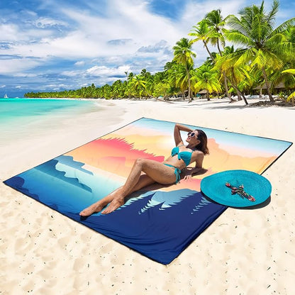 WIWIGO Beach Blanket Waterproof Sandproof Beach Mat 79" X 83"/10'x9'for 2-8 - Image 4