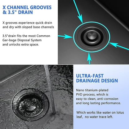 25x22 Inch Black Drop In Kitchen Sink, 25 Inch Gunmetal Black Kitchen Sink Top Mount 18 Gauge Stainless Steel Single Bowl Deep KitchenSink With Grid Handmade KitchenSink Drop In