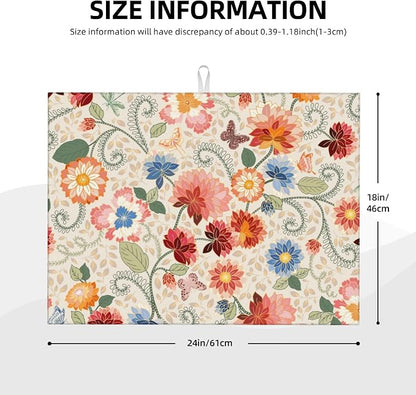 Mandala Flowers Dish Drying Mat 18x24 Inch, Microfiber Absorbent Fast Dry Mat - Image 2