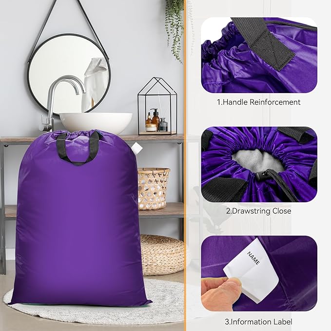 Extra Large Heavy Duty Laundry Bag - 28" x 40", Travel Laundry Bag for Dirty Clothes, Purple