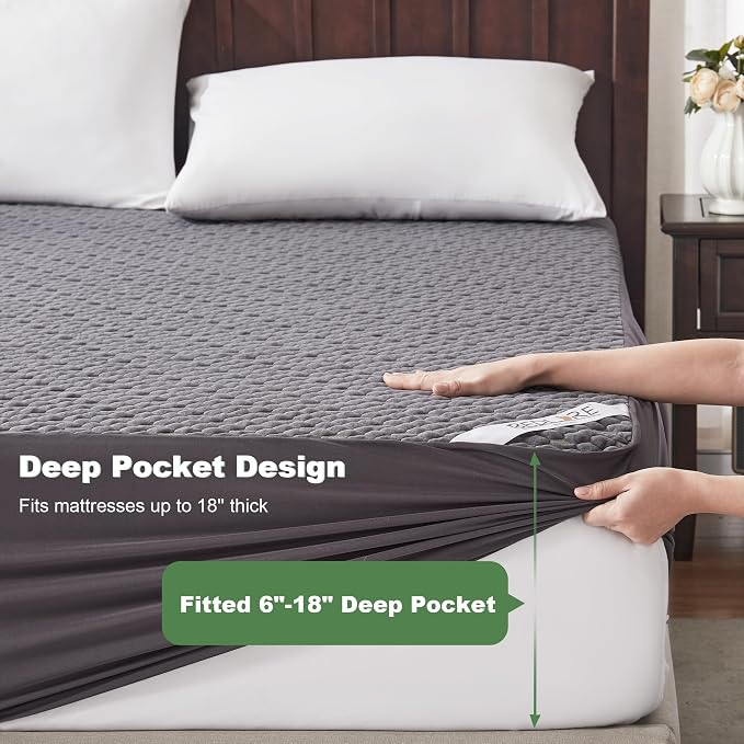 Waterproof Mattress Protector, Queen Size Mattress Pad Fitted 6"-18" Deep Pocket - Image 5