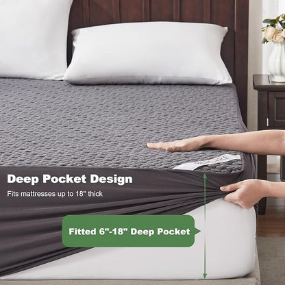 Waterproof Mattress Protector, Queen Size Mattress Pad Fitted 6"-18" Deep Pocket - Image 5