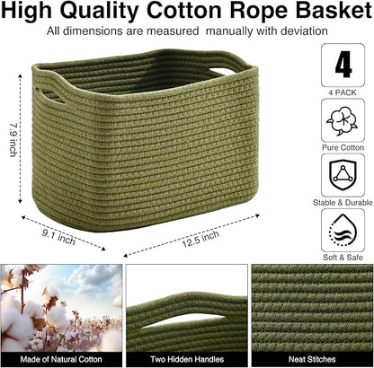 Storage Basket for Shelves, Small Baskets for Organizing, Woven Cotton Rope - Image 3