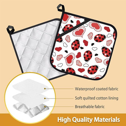 Ladybugs Hearts Pot Holder Set of 2, Heat Resistant Potholders Oven Hot Pads - Image 3
