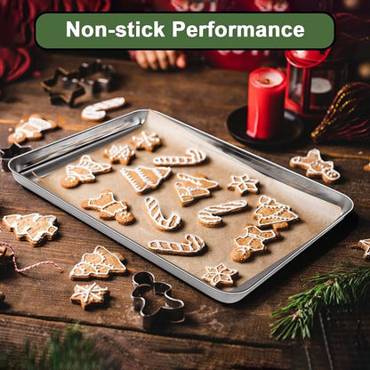 Baking Sheet Tray Set of 10, EWFEN Stainless Steel Baking Pan Cookie Pan Sheet - Image 4