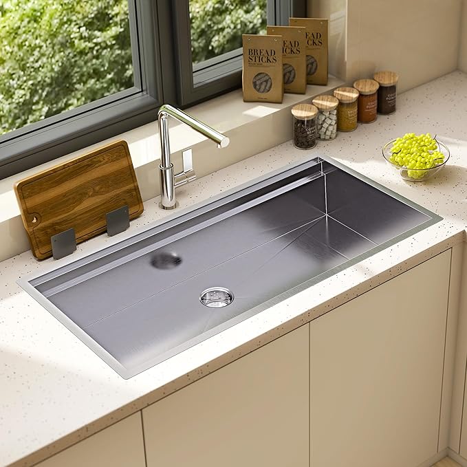 44.3-Inch Undermount Kitchen Sink Workstation, 16 Gauge 304 Stainless Steel Single Bowl Kitchen Sink with Cutting Board, Drying Rack, Roll-Up Rack and Drain Assembly