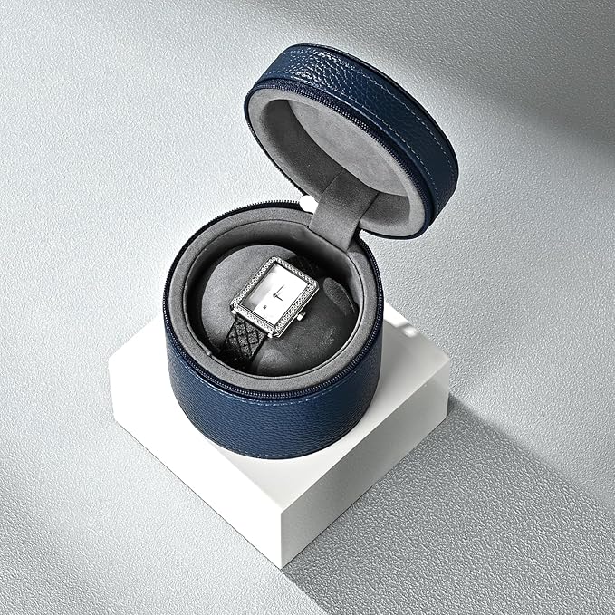 Oirlv Luxury Leather Watch Travel Case Single Watch Case with Removable Pillow(Blue)