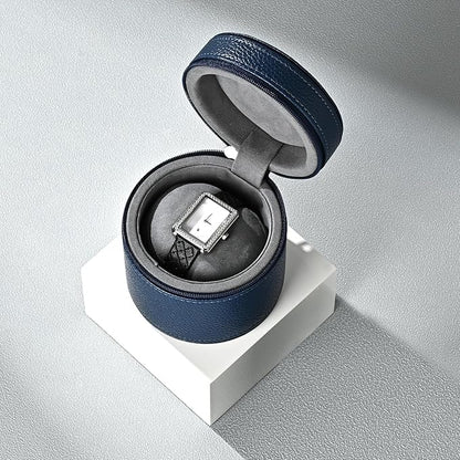 Oirlv Luxury Leather Watch Travel Case Single Watch Case with Removable Pillow(Blue)