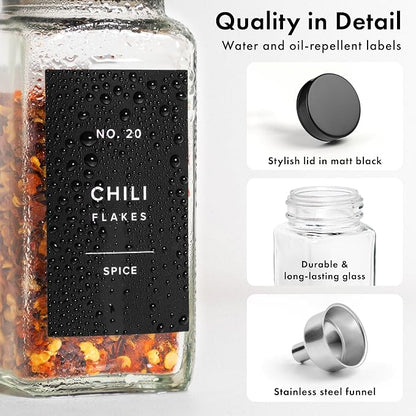 EDELHAUS Glass Spice Jars with Label and Black Lids Spice Containers with 240 - Image 9