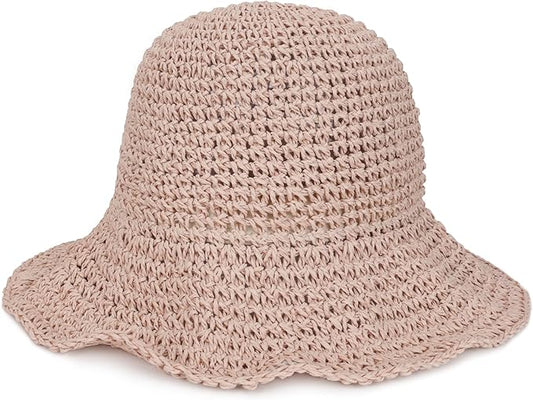 Womens Wide Brim Straw Sun Hat Foldable Floppy Crochet Beach Hat for Summer