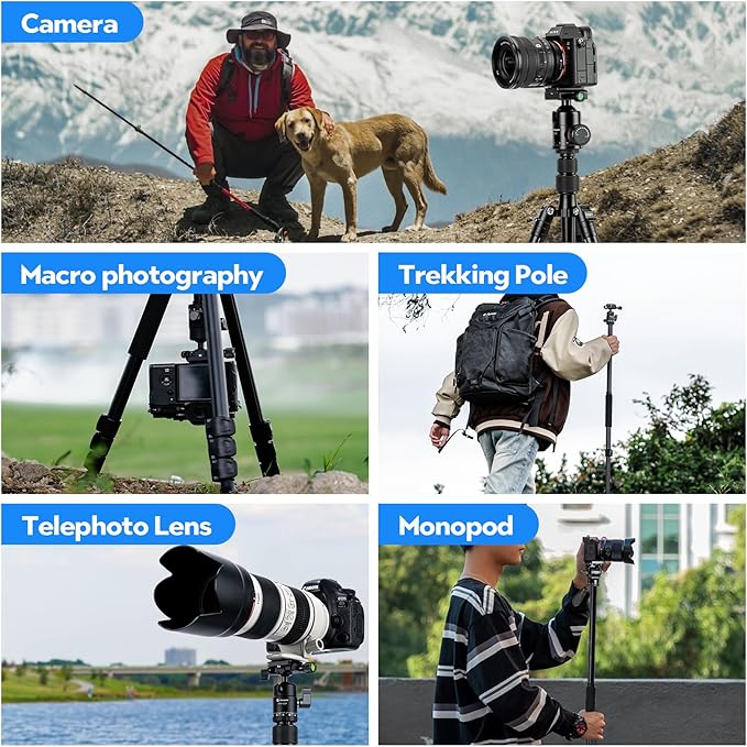 Fotopro 78" Camera Tripod, Aluminum Compact Travel Tripod and Monopod with 360° Ball Head Quick Release Plate, Professional Camera Tripod for DSLR, Load up 17.63lbs
