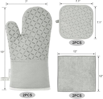 KEGOUU Oven Mitts and Pot Holders 6pcs Set, Kitchen Oven Glove High Heat - Image 2