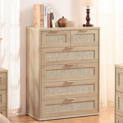 LEYAOYAO Rattan Dresser for Bedroom, Modern 6 Drawers Boho Dressers - Image 8