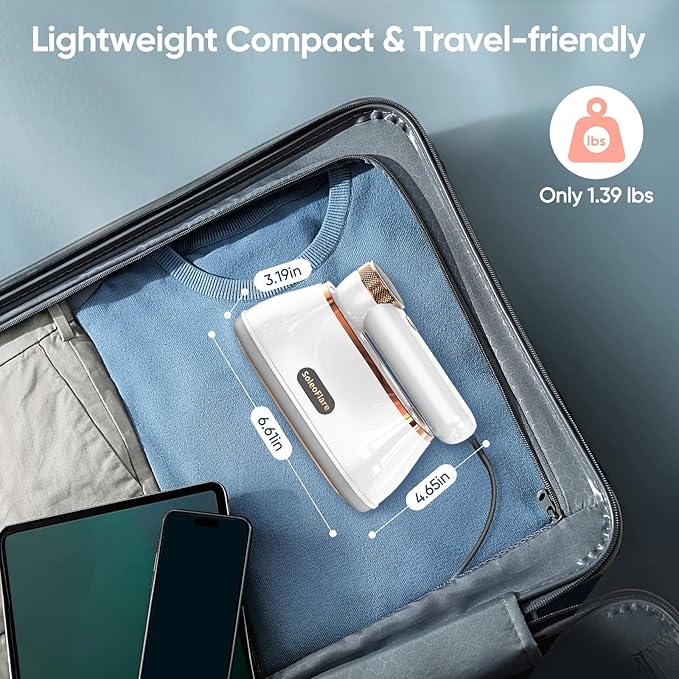 Steamer for Clothes & Iron 2in1, 1200W Travel Steam Iron, 5 Modes LCD, 180ml for 20 Min Steam, UL 141 Tests Passed, White, 120V