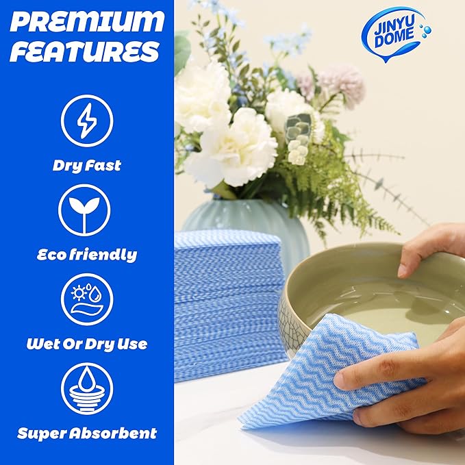 Handi Wipes Reusable Cloths, Blue Disposable Kitchen Cleaning Towel Roll, Heavy Duty J Cloth,50 Count