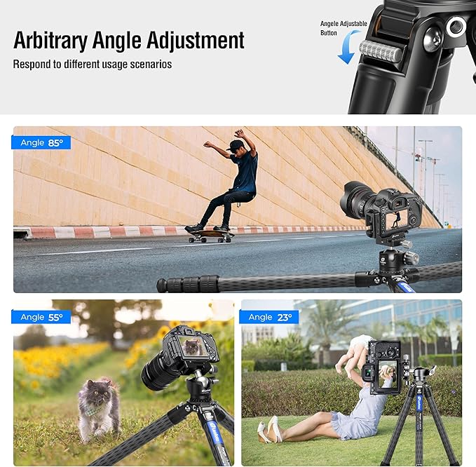58" Carbon Fiber Tripod, Lightweight Travel Compact Tripod for Mirrorless Camera, DSLR, 4-Sections with Max Tube Dia 36mm, Load Up to 55lbs/25kg (LS-364CX)