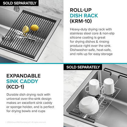 KRAUS Fairlane 33-inch Drop In/Top Mount Single Bowl 18-Gauge Stainless Steel Kitchen Sink, KHT640-33