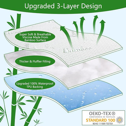 GOONIK Queen Mattress Protector, Breathable Bamboo Viscose Waterproof Queen - Image 2