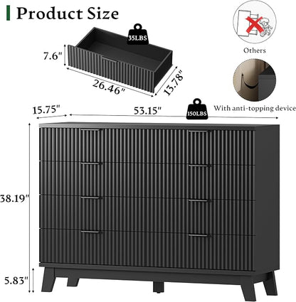 Fluted Dresser with 8 Drawers, Wooden Dresser TV Stand, Wood Closet Clothes - Image 2
