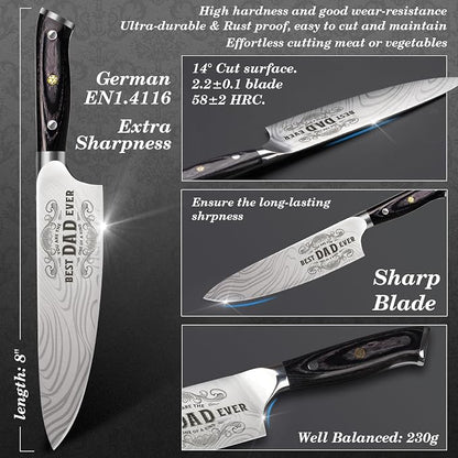 Funistree Dad Gifts from Daughter Wife Son, Best Dad Ever Kitchen Knife Gift Set - Image 3