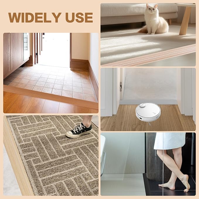 Floor Transition Strip Vinyl Door Threshold Ramp Self Adhesive Carpet Edging Strip Doorway Edge Trim, Overlap Edge Reducer for Laminate Carpet, Floor, Tile (Brown Wood Grain, 2/5" to 3/5", 6.6Ft)