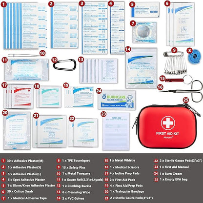 Mini First Aid Kit - 120 Piece Small Waterproof Hard Shell Medical Kit for Car, Home, Office, Travel, Camping, Sports, Outdoor, School - Emergency First Aid Supplies and Survival Kit (Red)