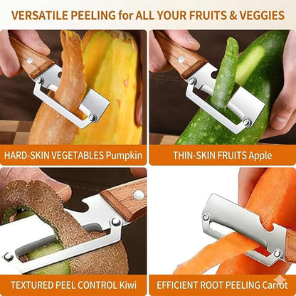 2-in-1 Vegetable Peeler with Wooden Handle, Premium Stainless Steel Peeler with - Image 4