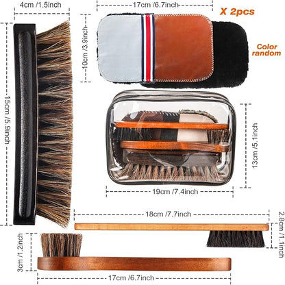 6 Pcs Horsehair Shine Shoes Brush Kit Polish Dauber Applicators Cleaning - Image 3