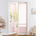 Tollpiz Sheer Door Curtains Closet Linen Textured Curtains Sheer Doorway Light Filtering Voile Rod French Door Pocket Curtain Patio Glass Door, 25 x 72 inches Long, Pink, Set of 1 Panel