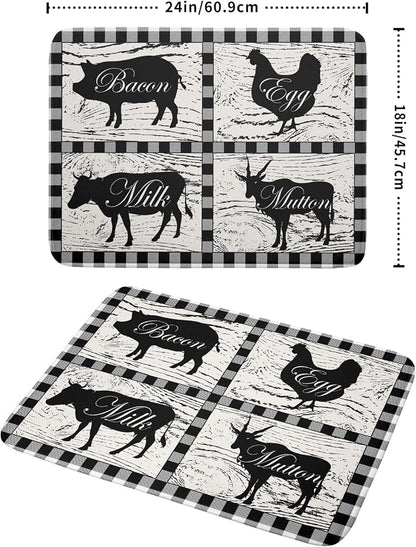 Farmhouse Animal Dish Drying Mat Buffalo Plaid Drainer Rack Mats Fast Dry - Image 2