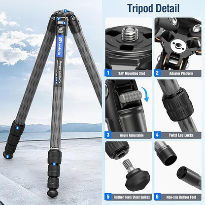 Carbon Fiber Lightweight Travel Tripod, 68" Professional Video Tripod for Mirrorless Camera/DSLR with Carry Bag, Max Load 33.07lb